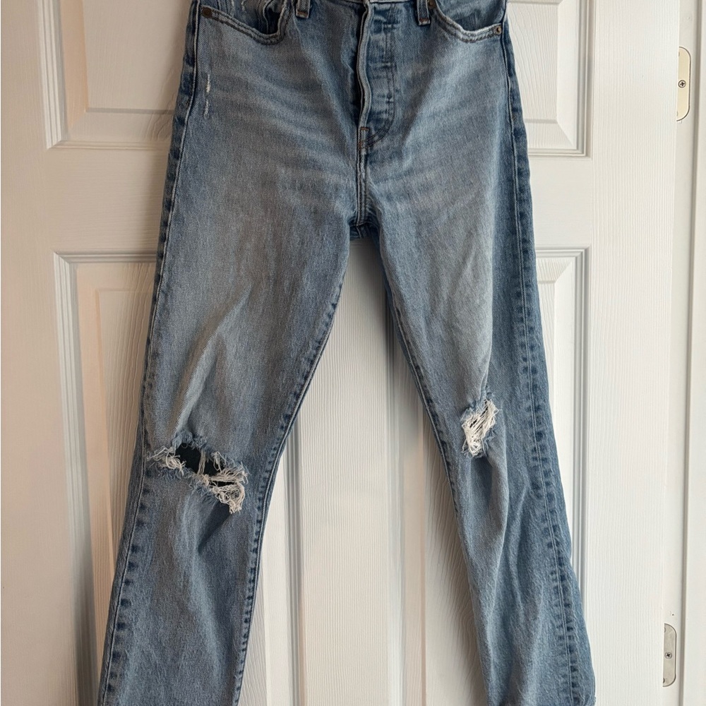 Levi’s Wedgie Straight Distressed Light Blue Jeans